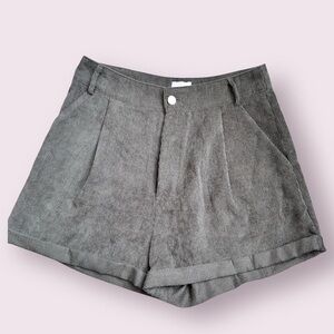 Princess Polly 6 super soft high waisted grey corduroy roll cuff shorts twee